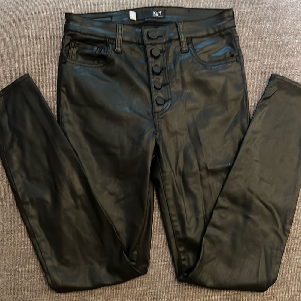KUT shiny black high waisted skinny leg pants